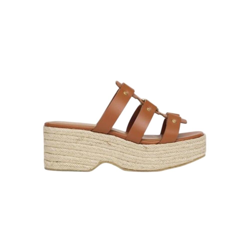 Ferragamo NIB Milica Strappy Leather Platform Sandals in Cognac Size 9.5